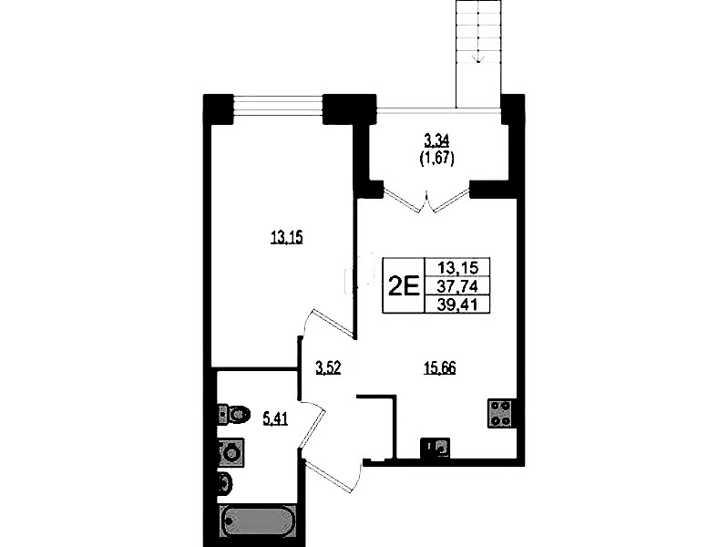 1-комнатная квартира 39.41 м², 1/4 эт., ЖК «Ranta Residence»